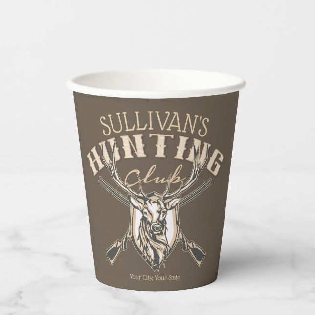 Custom Hunter NAME Deer Trophy Rifle Hunting Club Paper Cups (Front)
