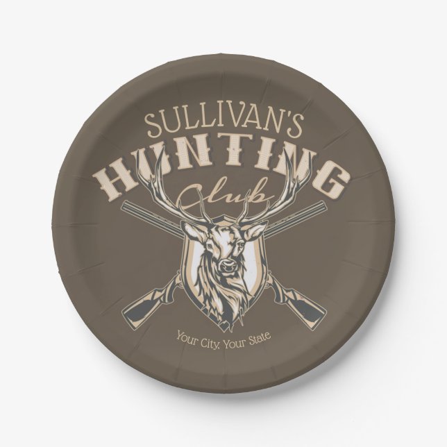 Custom Hunter NAME Deer Trophy Rifle Hunting Club Paper Plates (Front)