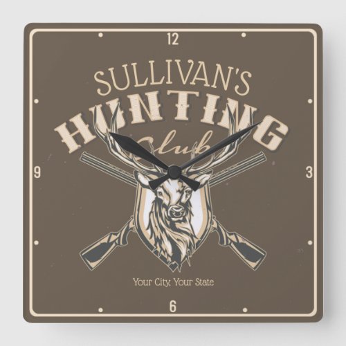 Custom Hunter NAME Deer Trophy Rifle Hunting Club  Square Wall Clock
