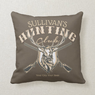 Custom Hunter NAME Deer Trophy Rifle Hunting Club Throw Pillow
