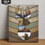 Custom Hunting Collage Deer Shaped Rustic Wood Faux Canvas Print<br><div class="desc">Celebrate the great outdoors with this custom hunting collage designed in the shape of a deer on a rustic wood background. Personalize with your favorite hunting photos, name, or message to create a one-of-a-kind keepsake. Perfect for hunters, outdoorsmen, or cabin décor, this faux canvas print makes a thoughtful gift for...</div>