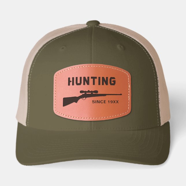 Custom Hunting Since Year  Leather Patch Hat (Front)