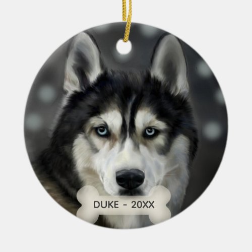 Custom Husky Dog Photo Ceramic Ornament