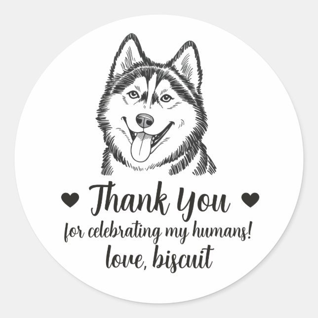 Custom Husky Dog Wedding Favor Stickers (Front)