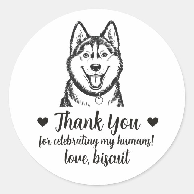 Custom Husky Dog Wedding Favor Stickers (Front)