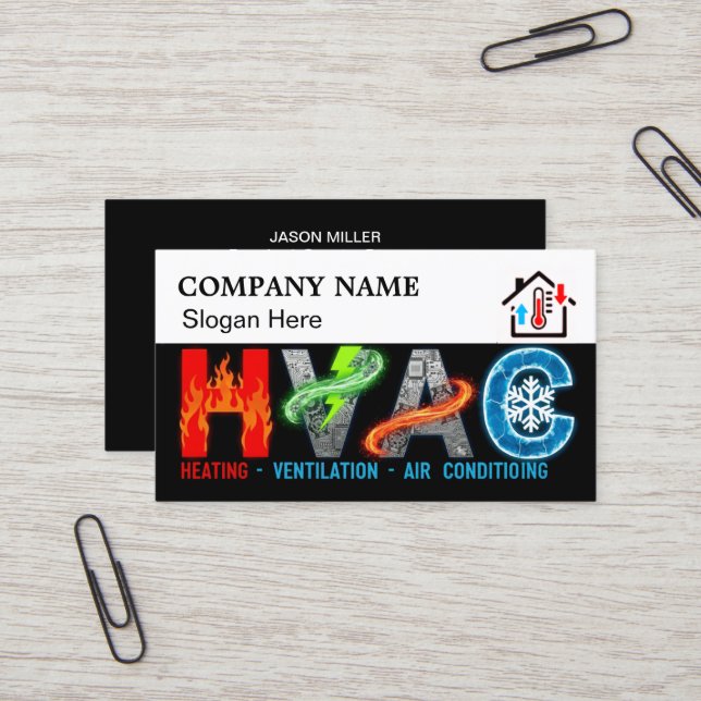 Custom HVAC Business Card with Company Logo & Slog (Front/Back In Situ)