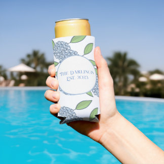Custom Hydrangea New England Wedding Weekend Seltzer Can Cooler