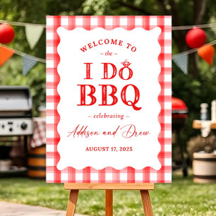 Custom I Do BBQ Welcome Sign: Red Gingham Couples  Foam Board