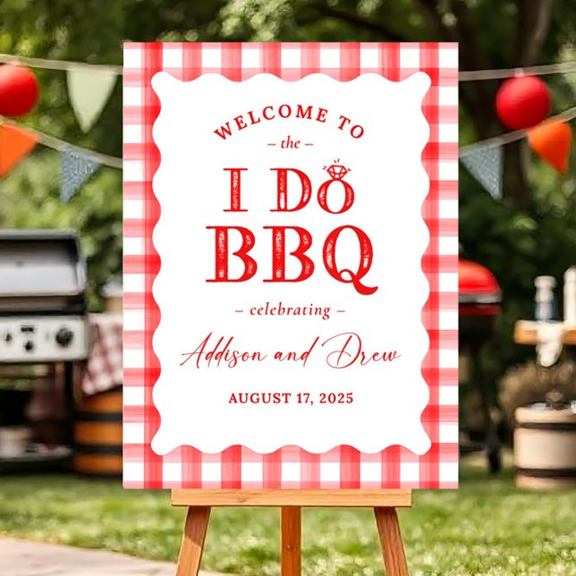 Custom I Do BBQ Welcome Sign: Red Gingham Couples  Foam Board (Creator Uploaded)
