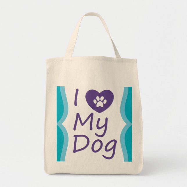 Custom "I Heart My Dog" Grocery Tote Bag (Front)