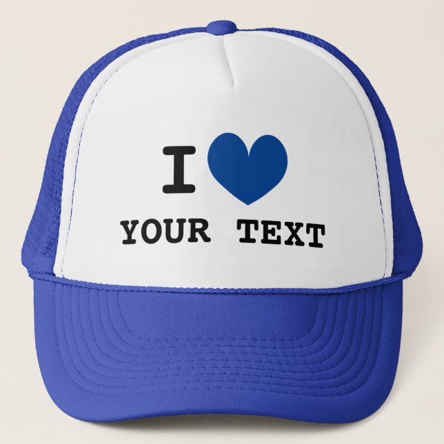 Custom I HEART trucker hat with blue love icon (Front)