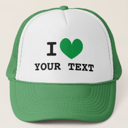 Custom I HEART trucker hat with green love icon