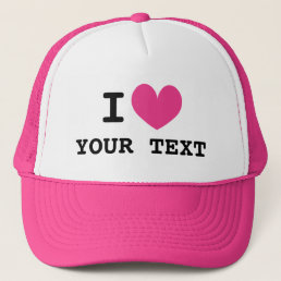 Custom I HEART trucker hat with pink love icon