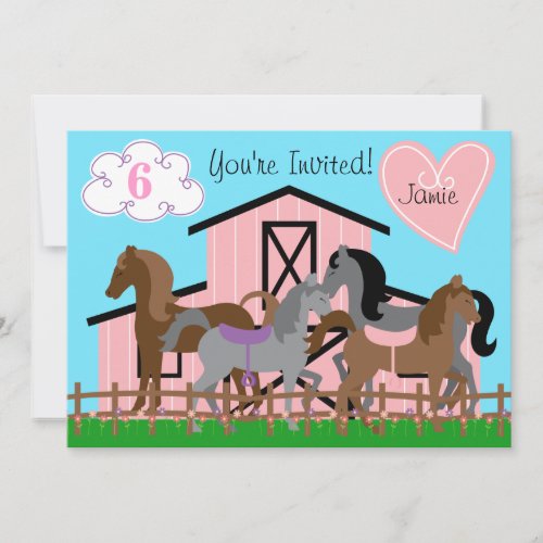 Custom I Love Horses Birthday 5x7 Invitation