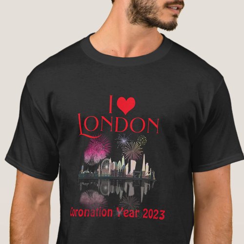 Custom I Love London Skyline Fireworks Souvenir T_Shirt