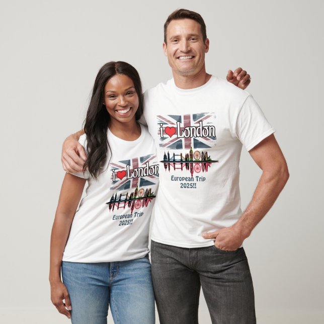 Custom I Love London Skyline Union Jack Souvenir T-Shirt (Unisex)