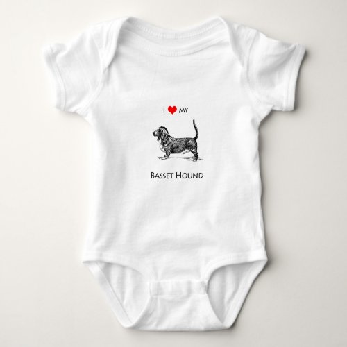 Custom I Love My Basset Hound Dog Baby Bodysuit