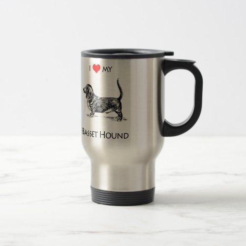 Custom I Love My Basset Hound Dog Travel Mug