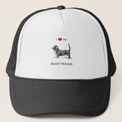 Custom I Love My Basset Hound Dog Trucker Hat