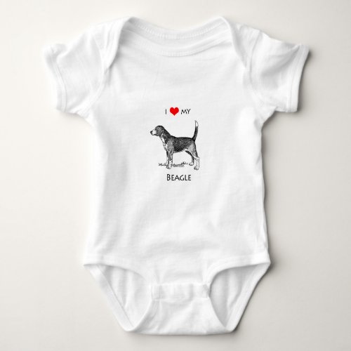 Custom I Love My Beagle Dog Baby Bodysuit