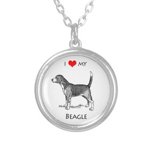 Custom I Love My Beagle Dog Silver Plated Necklace