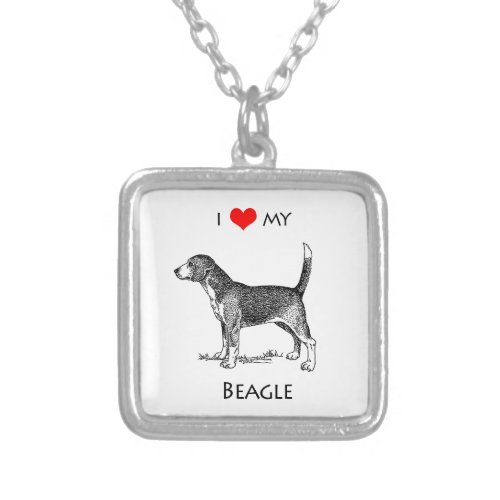 Custom I Love My Beagle Dog Silver Plated Necklace