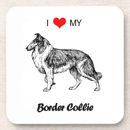 Custom I Love My Border Collie Dog Heart Coaster
