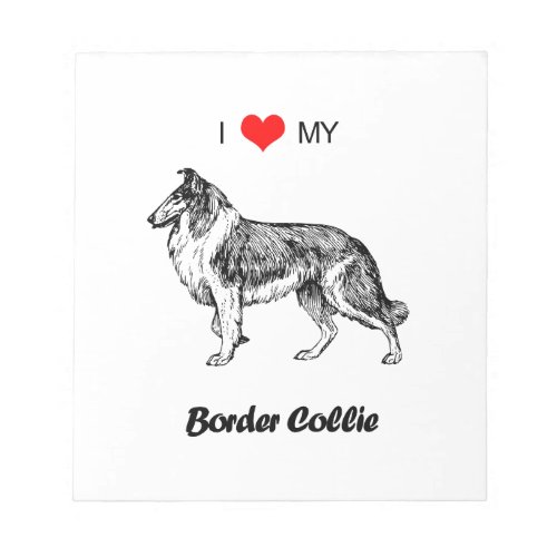 Custom I Love My Border Collie Dog Heart Notepad