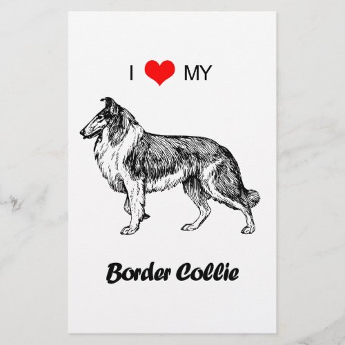 Custom I Love My Border Collie Dog Heart Stationery