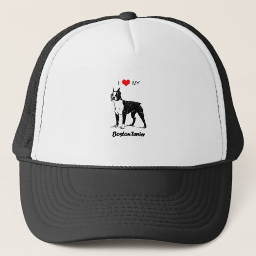 Custom I Love My Boston Terrier Dog Heart Trucker Hat