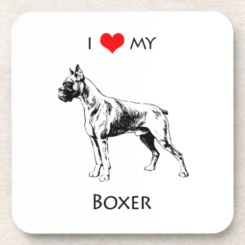 Custom I Love My Boxer Dog Heart Drink Coaster