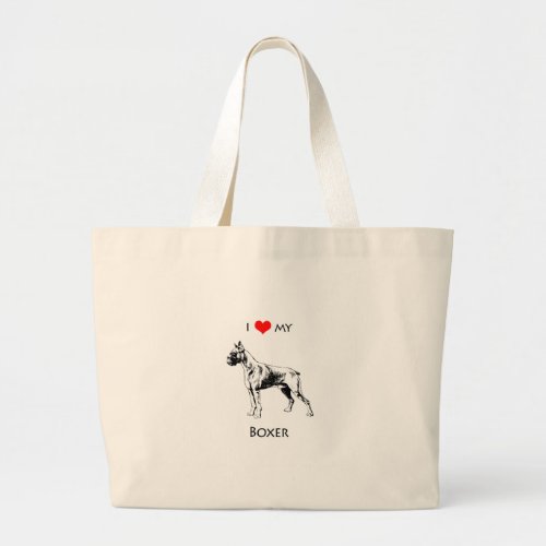 Custom I Love My Boxer Dog Heart Large Tote Bag