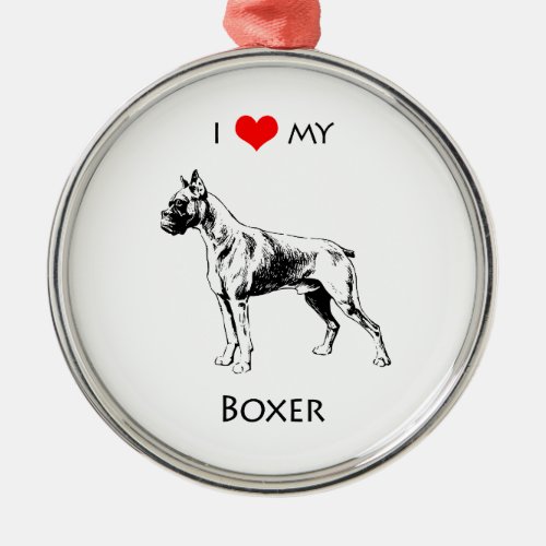 Custom I Love My Boxer Dog Heart Metal Ornament