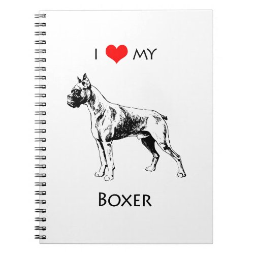 Custom I Love My Boxer Dog Heart Notebook