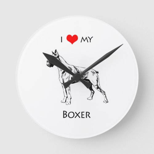 Custom I Love My Boxer Dog Heart Round Clock