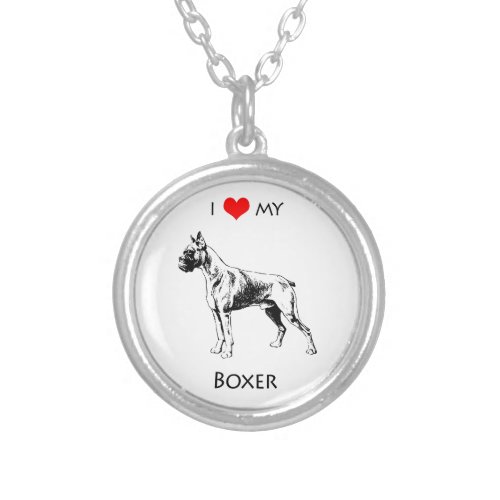 Custom I Love My Boxer Dog Heart Silver Plated Necklace