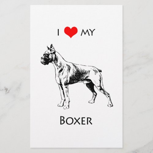 Custom I Love My Boxer Dog Heart Stationery