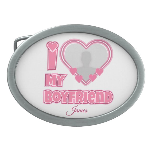 Custom I Love My Boyfriend – Add Photo & Name Belt Buckle (Front)