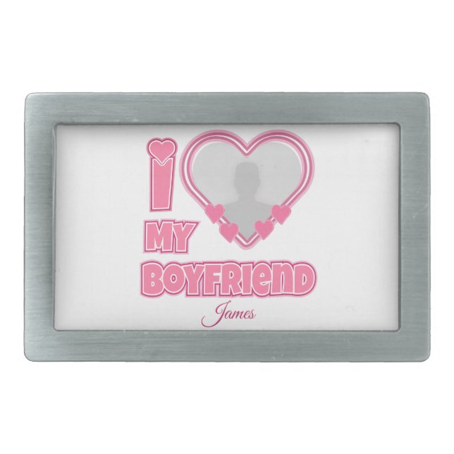 Custom I Love My Boyfriend – Add Photo & Name Belt Buckle (Front)