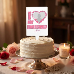 Custom I Love My Boyfriend – Add Photo & Name Cake Topper