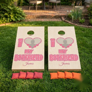 Custom I Love My Boyfriend – Add Photo & Name Cornhole Set