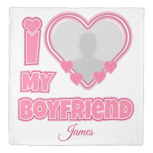 Custom I Love My Boyfriend – Add Photo & Name Duvet Cover