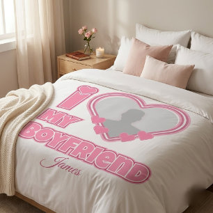 Custom I Love My Boyfriend – Add Photo & Name Duvet Cover