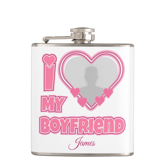 Custom I Love My Boyfriend – Add Photo & Name Flask (Front)