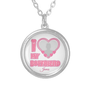 Custom I Love My Boyfriend – Add Photo & Name Silver Plated Necklace