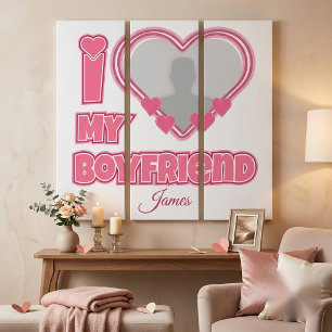 Custom I Love My Boyfriend – Add Photo & Name Triptych