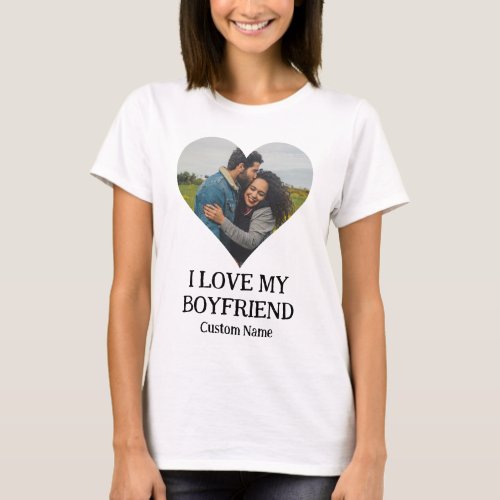 Custom I Love My boyfriend Heart Photo T_Shirt