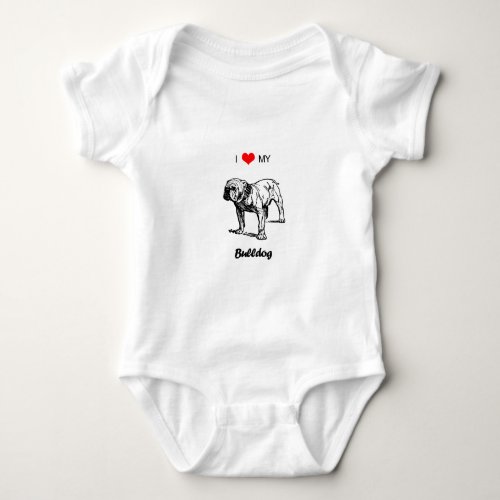 Custom I Love My Bulldog Heart Baby Bodysuit