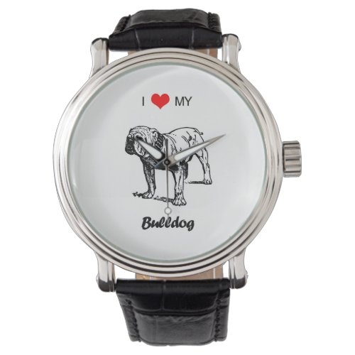 Custom I Love My Bulldog Heart Wallet Watch