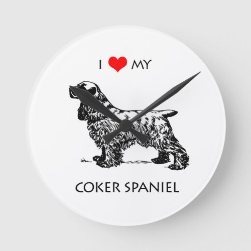 Custom I Love My Cocker Spaniel Dog Round Clock